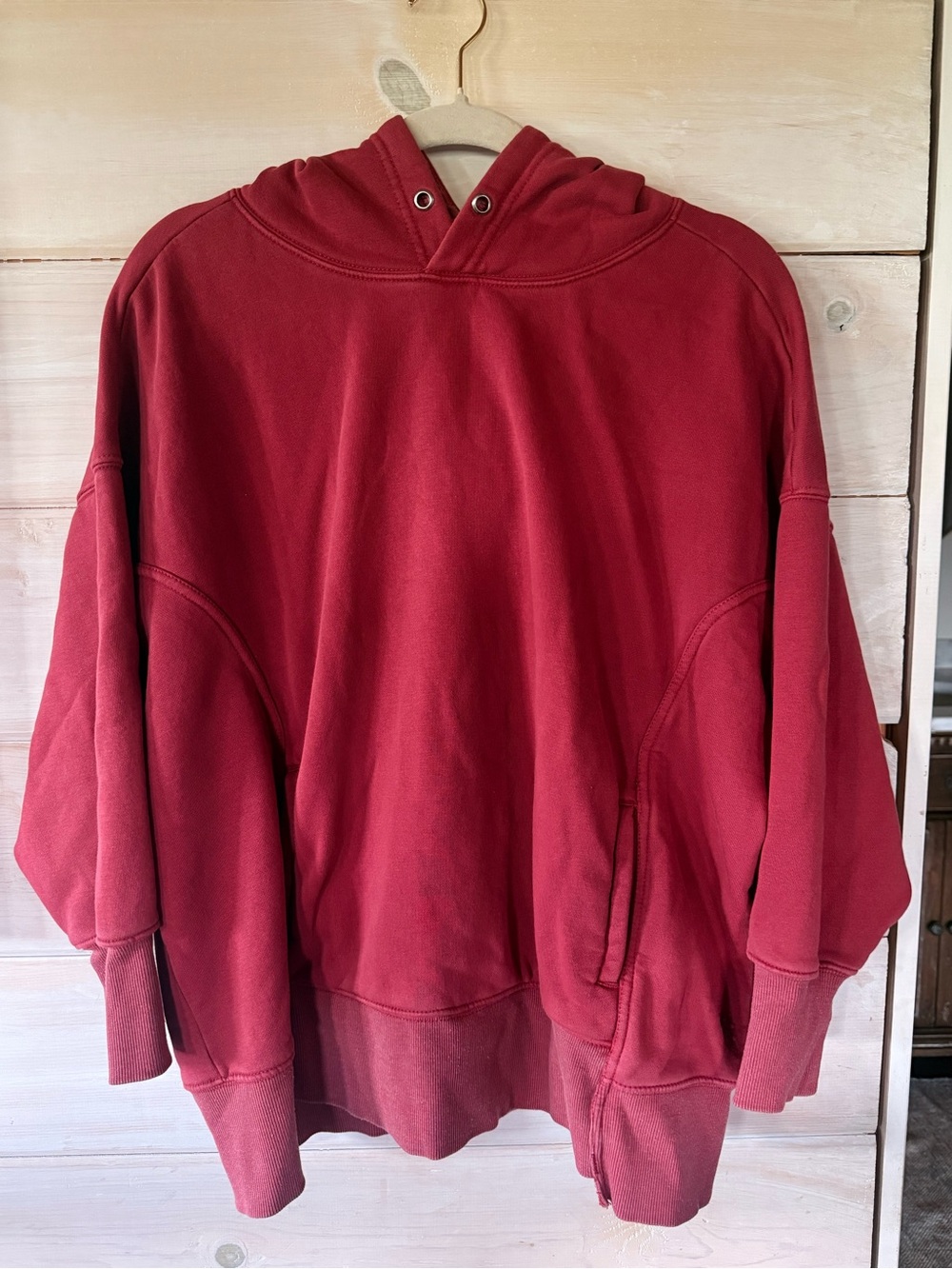 Free People Deep Red Oversized Hoodie Sweatshirt